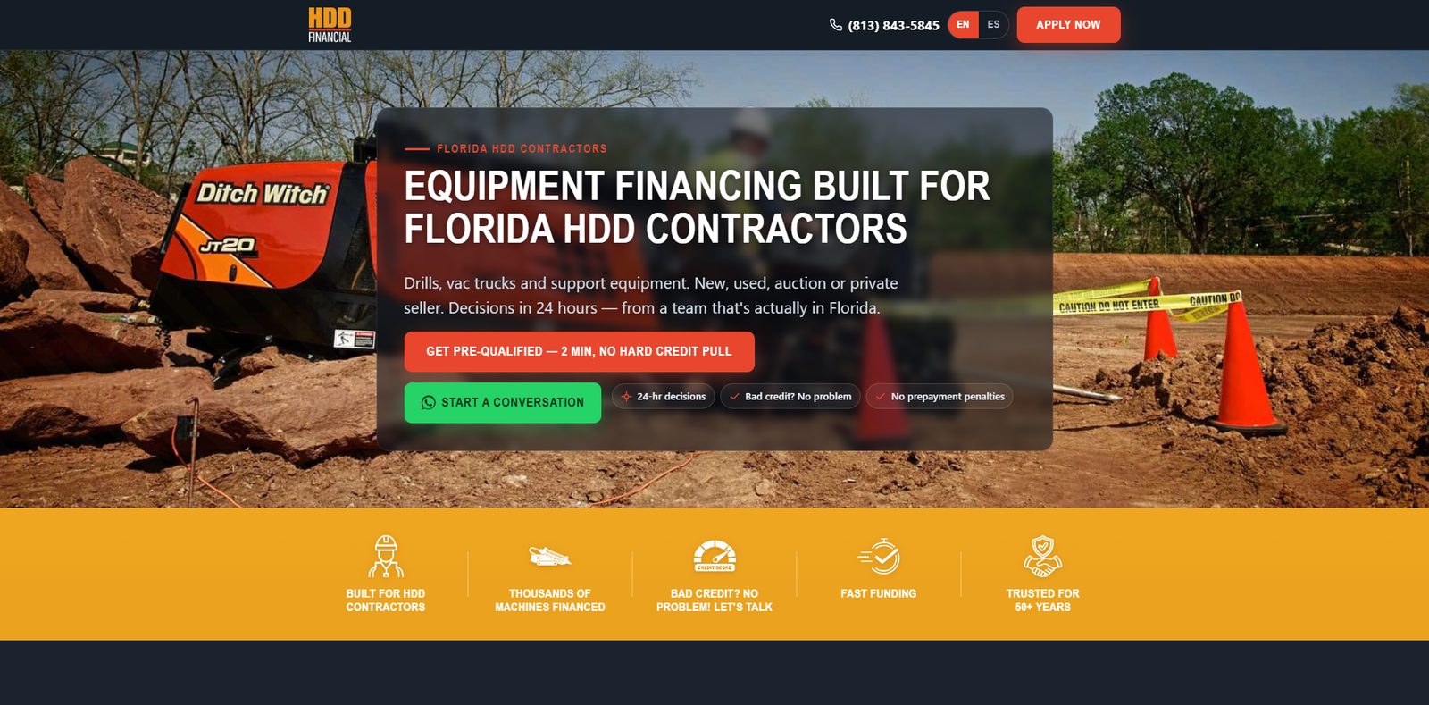 HDD Financial homepage — equipment financing built for Florida HDD contractors